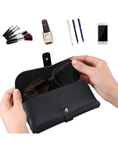 Bolsa de almacenamiento para gafas de cuero unisex negra