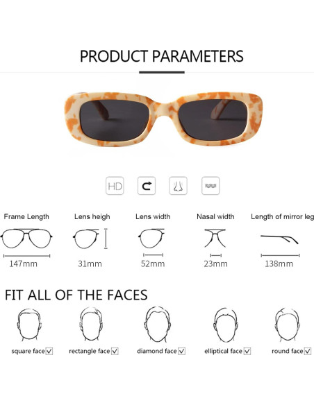 Gafas de sol rectangulares ADE WU unisex retro 90s UV400 Gafas de sol rectangulares ADE WU unisex retro 90s UV400