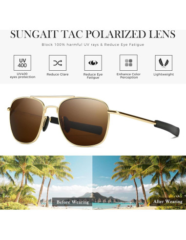Gafas de sol piloto SUNGAIT polarizadas para hombres
