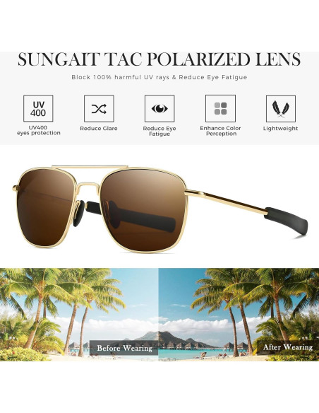 Gafas de sol piloto SUNGAIT polarizadas para hombres