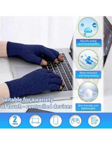Guantes de Compresión DRNAIETY para Artritis Sin Dedos Azul