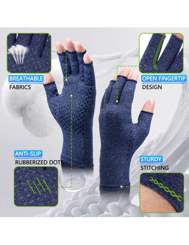 Guantes de Compresión DRNAIETY para Artritis Sin Dedos Azul
