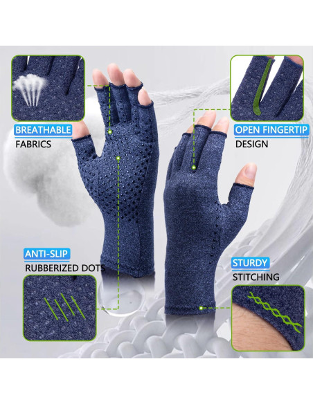 Guantes de Compresión DRNAIETY para Artritis Sin Dedos Azul