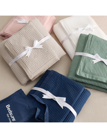 Funda de Edredón Bedsure Queen Algodón Waffle Blanco Coco