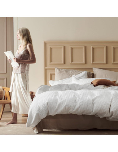 Funda de Edredón Bedsure Queen Algodón Waffle Blanco Coco