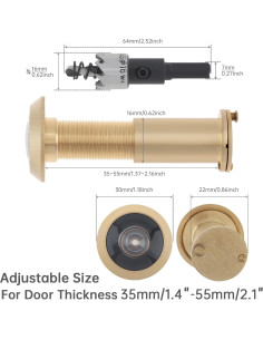 Mirador de Puerta Dorado HOJLKLD 200 Grados con Broca 16mm 2