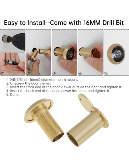 Mirador de Puerta Dorado HOJLKLD 200 Grados con Broca 16mm