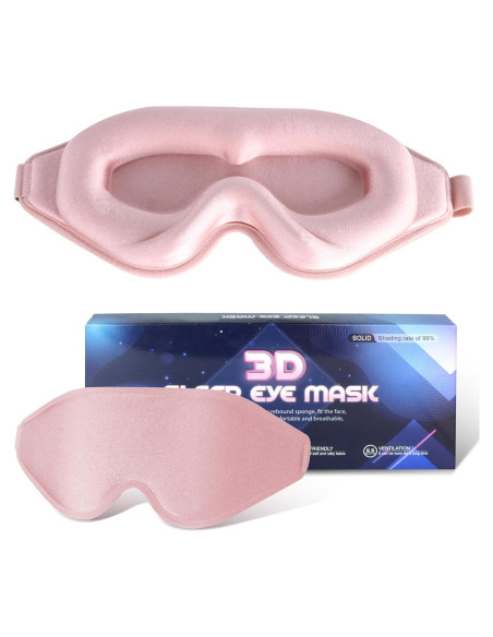 Máscara de Sueño 3D QUWOLACE Rosa Ajustable para Dormir