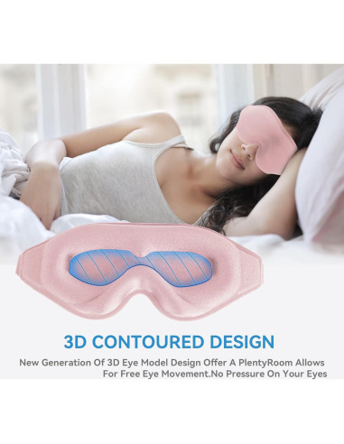 Máscara de Sueño 3D QUWOLACE Rosa Ajustable para Dormir