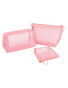 Conjunto de 3 Bolsas Cosméticas Aosbos - Malla Rosa