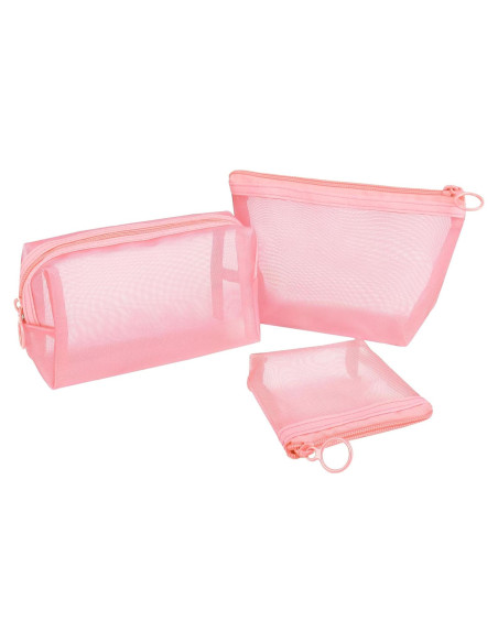 Conjunto de 3 Bolsas Cosméticas Aosbos - Malla Rosa