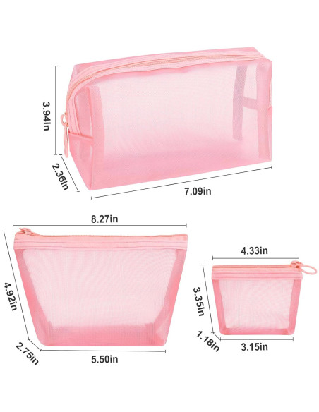 Conjunto de 3 Bolsas Cosméticas Aosbos - Malla Rosa