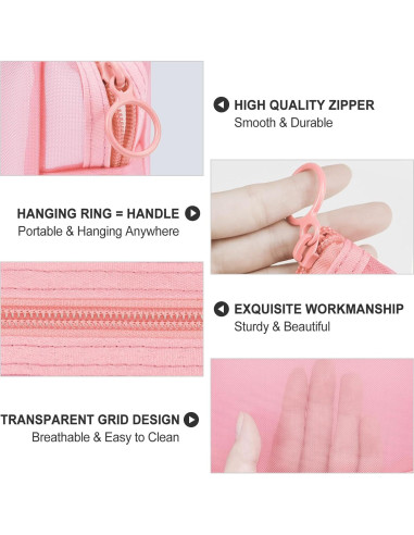 Conjunto de 3 Bolsas Cosméticas Aosbos - Malla Rosa