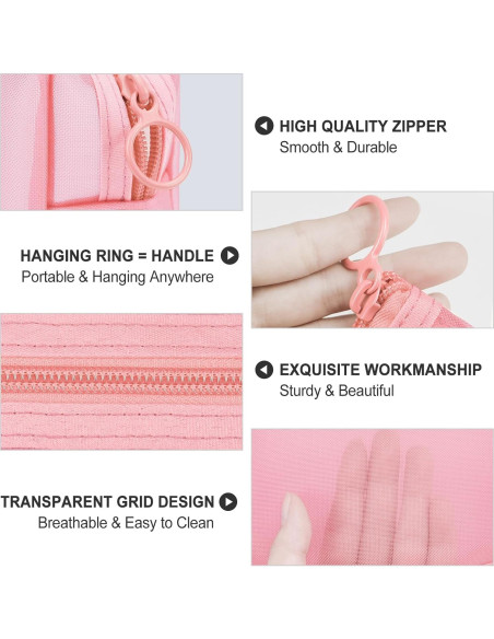 Conjunto de 3 Bolsas Cosméticas Aosbos - Malla Rosa