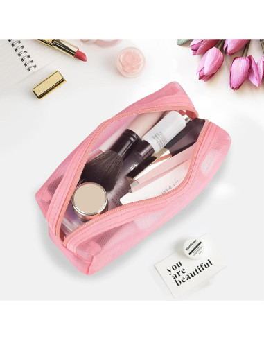 Conjunto de 3 Bolsas Cosméticas Aosbos - Malla Rosa