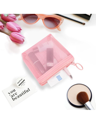 Conjunto de 3 Bolsas Cosméticas Aosbos - Malla Rosa