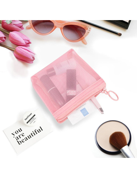 Conjunto de 3 Bolsas Cosméticas Aosbos - Malla Rosa