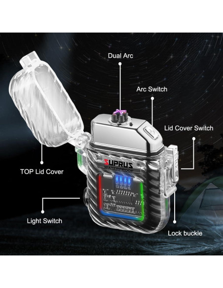 Encendedor Eléctrico SUPRUS Doble Arco Recargable a Prueba de Viento