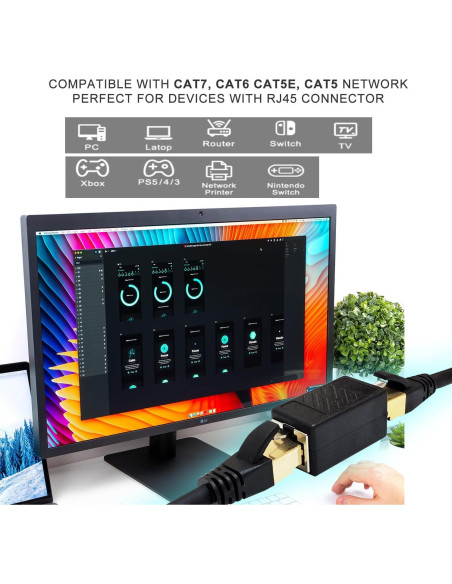 Paquete de 3 Acopladores Ethernet ZY RJ45 Hembrado 1 Gbps