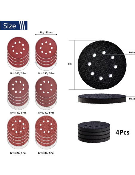 Pad de Reemplazo DeWalt 5" con Discos de Lijado 100-400