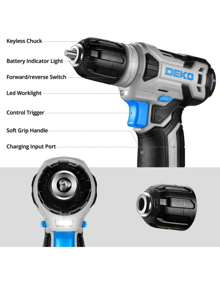 DEKOPRO Taladro Inalámbrico 8V Azul + Kit 126 Piezas
