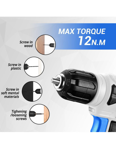 DEKOPRO Taladro Inalámbrico 8V Azul + Kit 126 Piezas