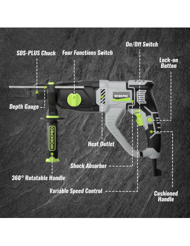 Martillo Perforador WORKPRO 7.5AMP SDS-Plus 3.4kg