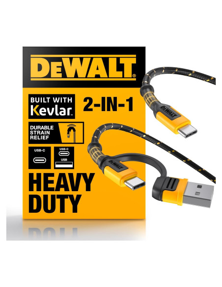 Cable de Carga 2en1 DEWALT USB-C 1.83m Carga Rápida 60W