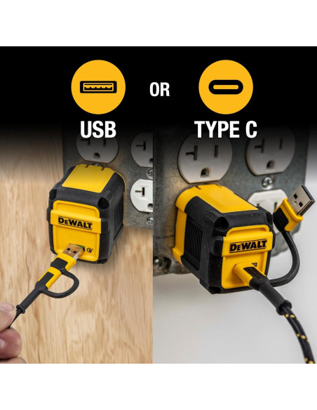 Cable de Carga 2en1 DEWALT USB-C 1.83m Carga Rápida 60W
