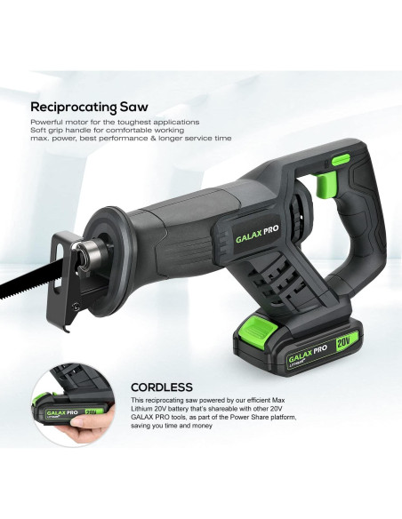 Sierra Recíproca Inalámbrica GALAX PRO 20V 3000RPM 2.31kg