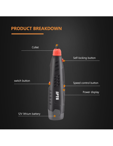 Herramienta Rotativa Inalámbrica SPTA 12V 8000-25000 RPM con Accesorios