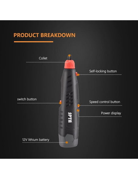 Herramienta Rotativa Inalámbrica SPTA 12V 8000-25000 RPM con Accesorios