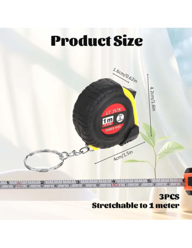 3 Pcs Cinta Métrica Retráctil Trinkrittey 1m Llavero