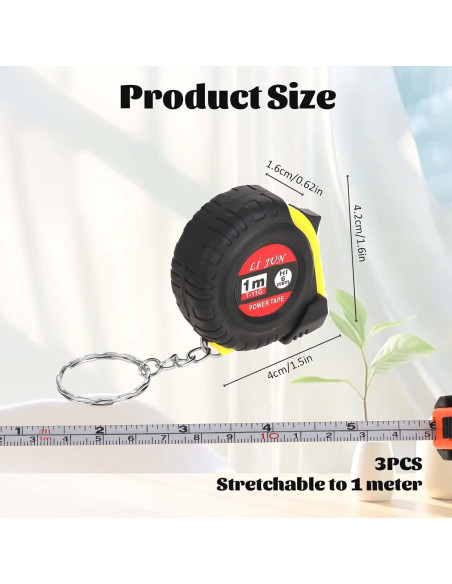 3 Pcs Cinta Métrica Retráctil Trinkrittey 1m Llavero