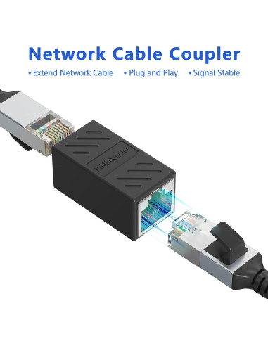 Acoplador Ethernet Jadaol RJ45 Hembra a Hembra 1000Mbps Negro