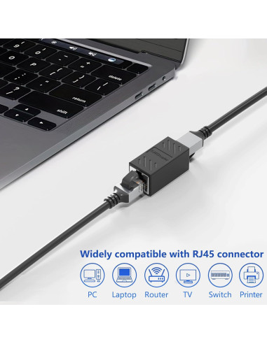 Acoplador Ethernet Jadaol RJ45 Hembra a Hembra 1000Mbps Negro