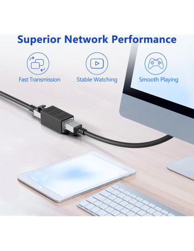 Acoplador Ethernet Jadaol RJ45 Hembra a Hembra 1000Mbps Negro
