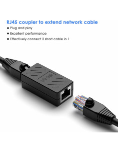 Acoplador RJ45 Dingsun Hembra a Hembra Cat7/Cat6/Cat5e 2Pack Negro 2