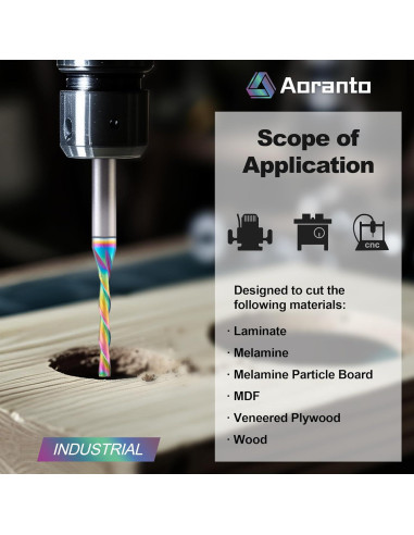 Fresa CNC Aoranto 1/8" Diámetro 1" Corte Descendente 2 Pz