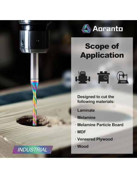 Fresa CNC Aoranto 1/8" Diámetro 1" Corte Descendente 2 Pz