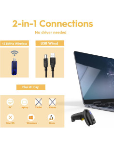 Escáner de Código de Barras Inalámbrico NADAMOO Bur3003 100m 2