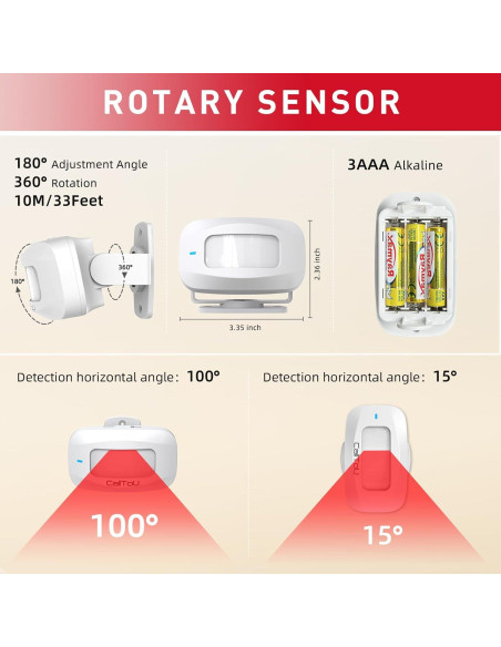 Alarma de Movimiento Inalámbrica CallToU con 2 Sensores y Receptor