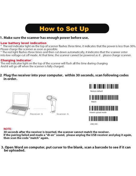 Escáner de Código de Barras Inalámbrico NADAMOO Bur3003 100m Escáner de Código de Barras Inalámbrico NADAMOO Bur3003 100m