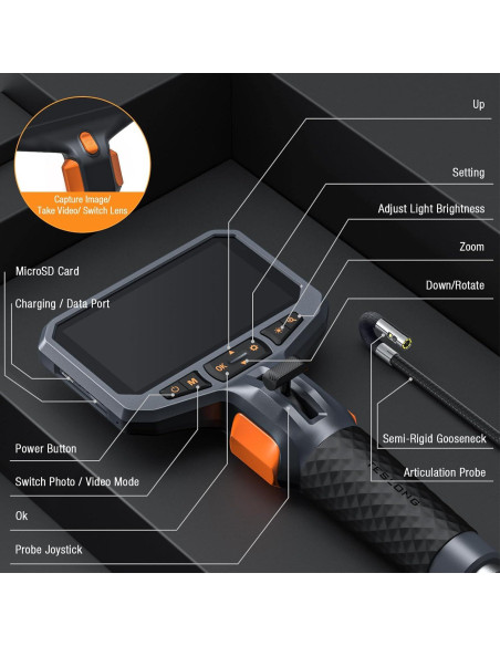 Borescopio Articulado Teslong 1.52m Doble Lente LED