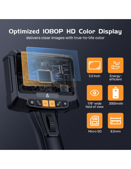 Borescopio Articulado Acekool 1280P 1.68m con Luz LED