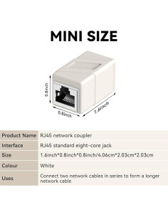 Acoplador RJ45 Hembra a Hembra ECJTU 2 Paquete Blanco 2
