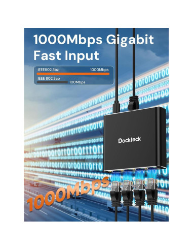 Divisor Ethernet 1 a 4 Dockteck 1000Mbps RJ45 Aluminio