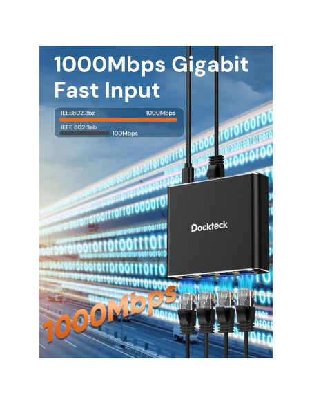 Divisor Ethernet 1 a 4 Dockteck 1000Mbps RJ45 Aluminio