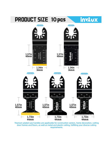 Kit de 10 Cuchillas de Sierra Oscilante Invtux para Madera y Metal