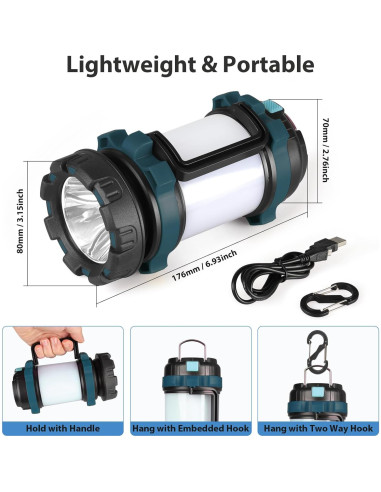 Linterna de Camping BOBKID 2 Paquetes 1000LM Recargable USB